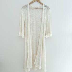 Hollister Lace Duster Kimono Open Cardigan Cream Cotton Full Length Size M